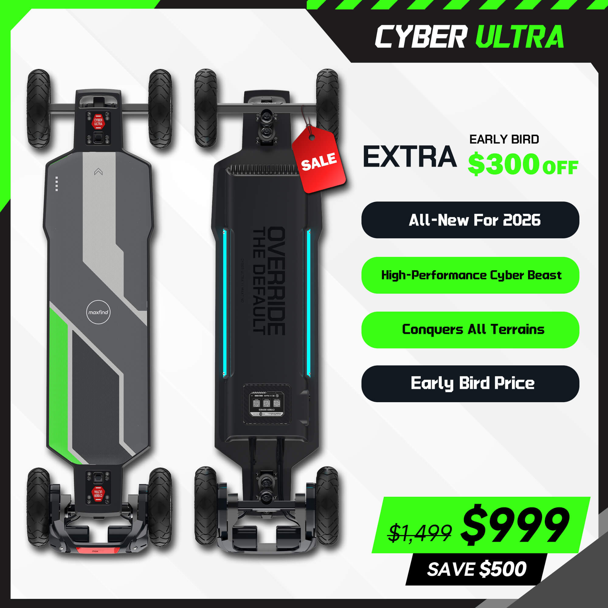2026 CYBER ULTRA Off Road Electric Skateboard | All Terrain – Maxfind