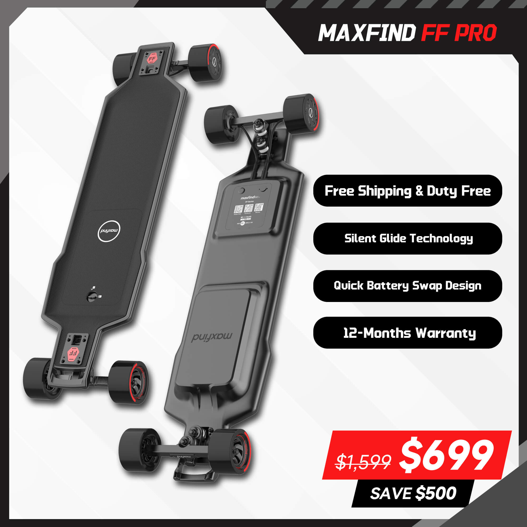 Remote Electric Skateboard Longboard Adults - MAXFIND FF PRO