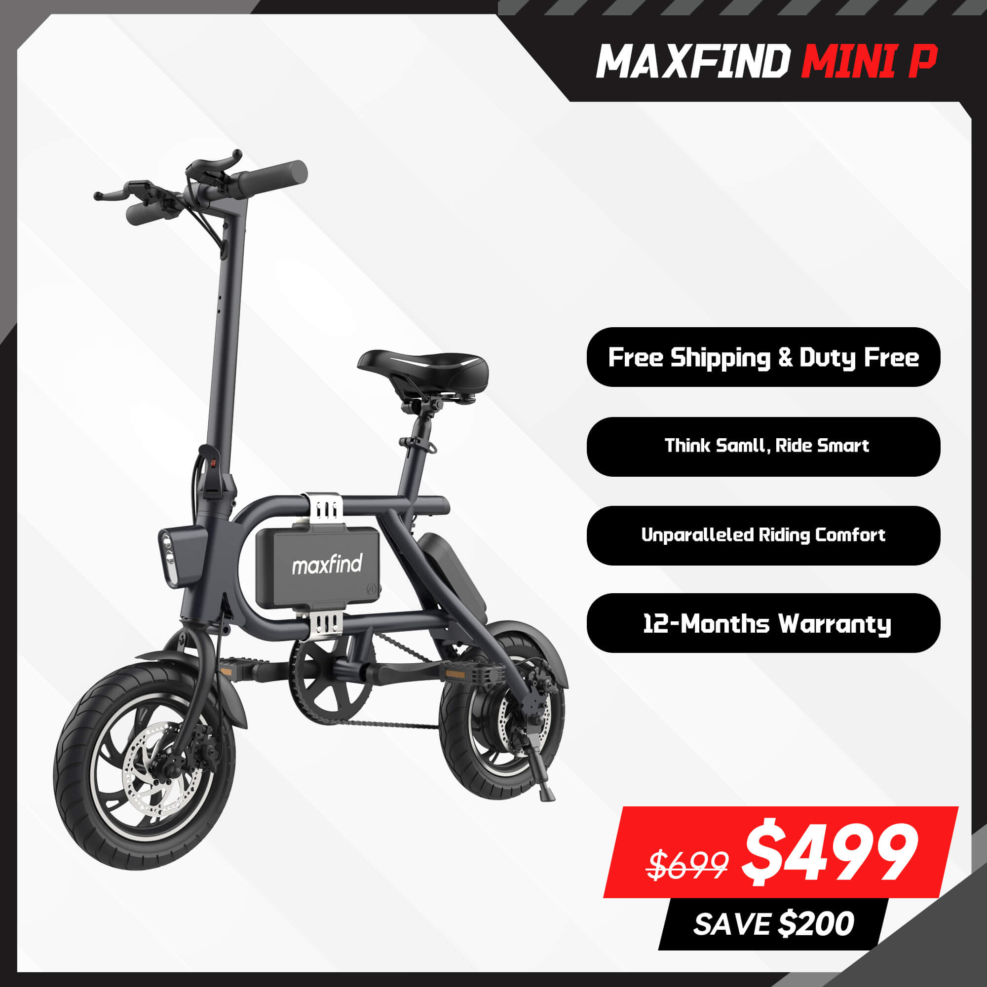 Compact Foldable Electric Mini Bike With Long Range Maxfind Mini P