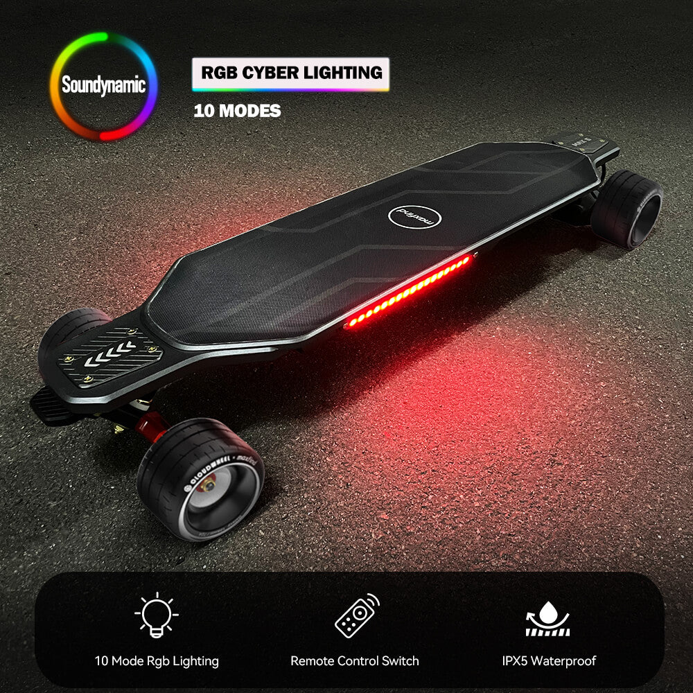 maxfind max6 electric skateboard 105mm rgb lighting