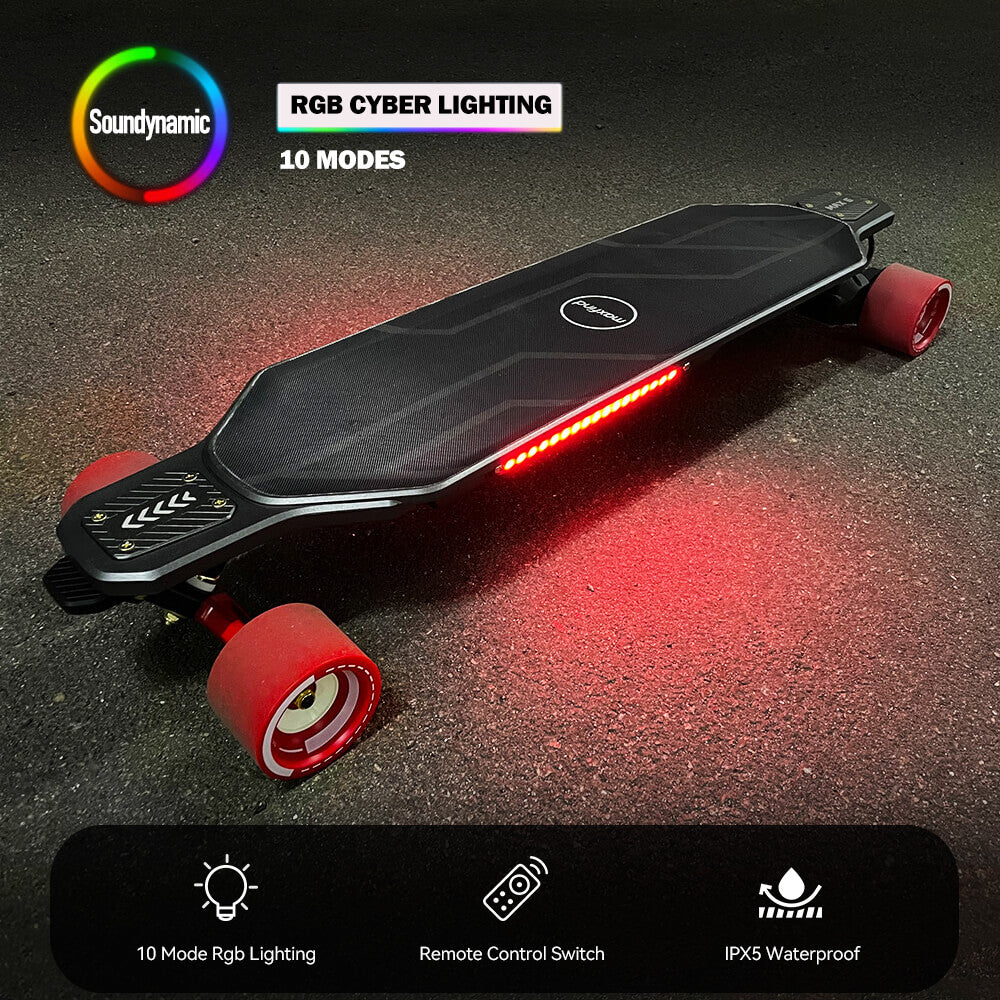 maxfind max6 electric skateboard 90mm rgb lighting