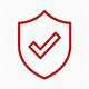 Red shield icon with a check mark on a white background