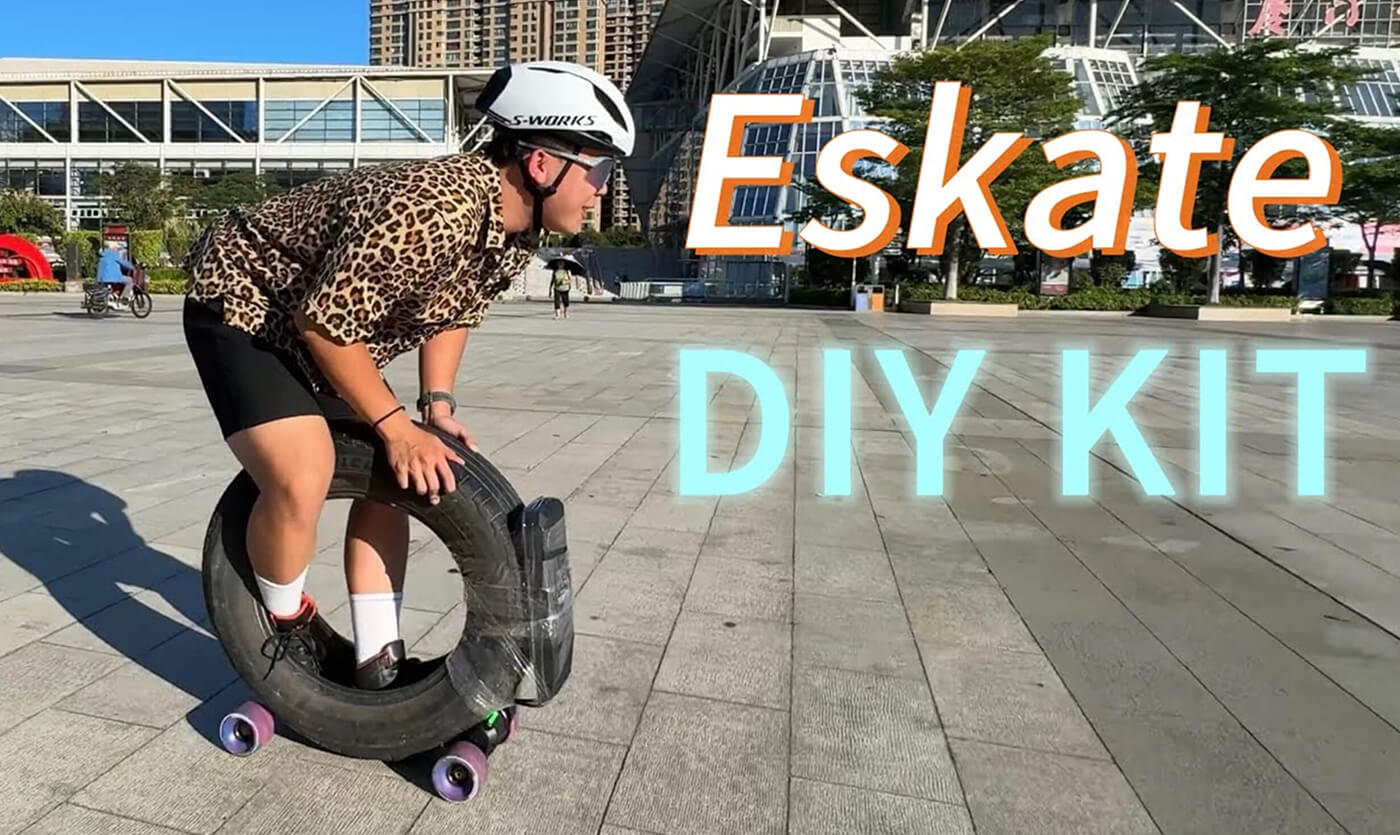 Electric skateboard modified with tires and an electric skateboard kit