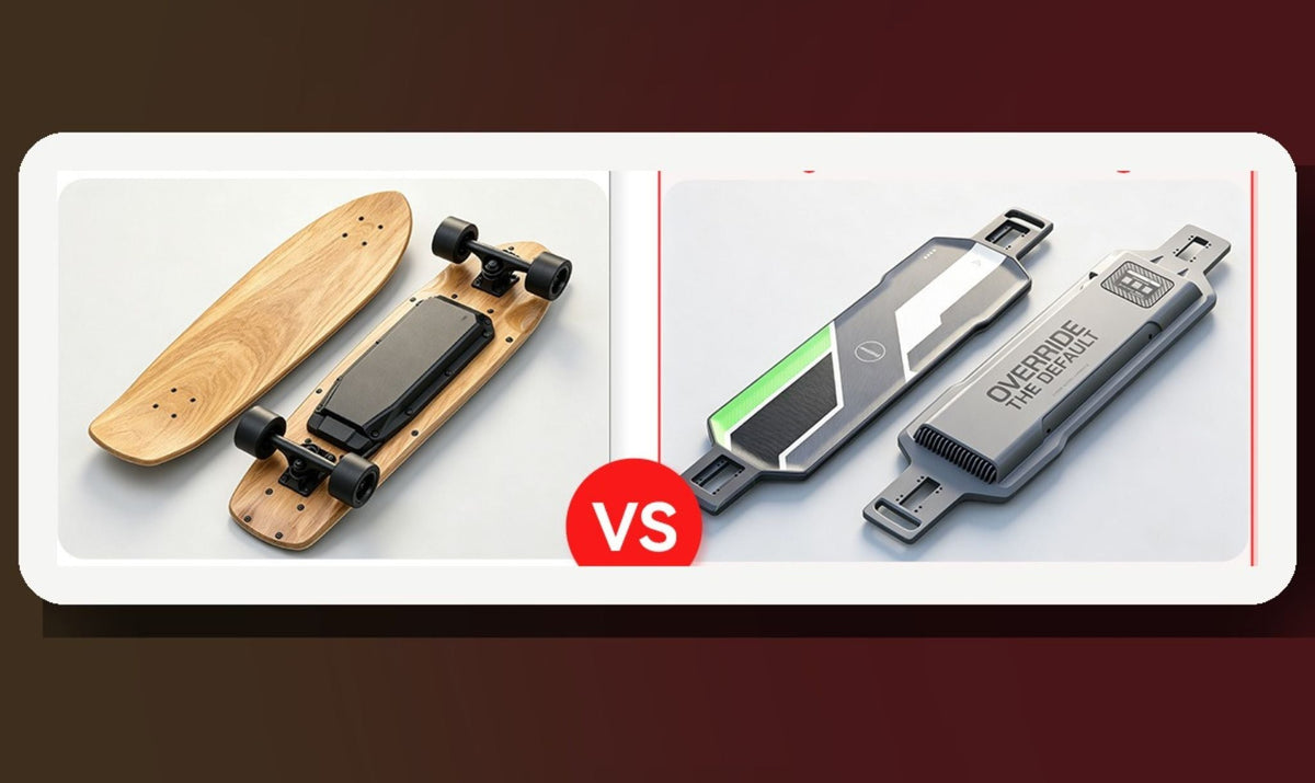 Traditional wooden electric skateboard decks compared with MAXFIND Xcomposite decks