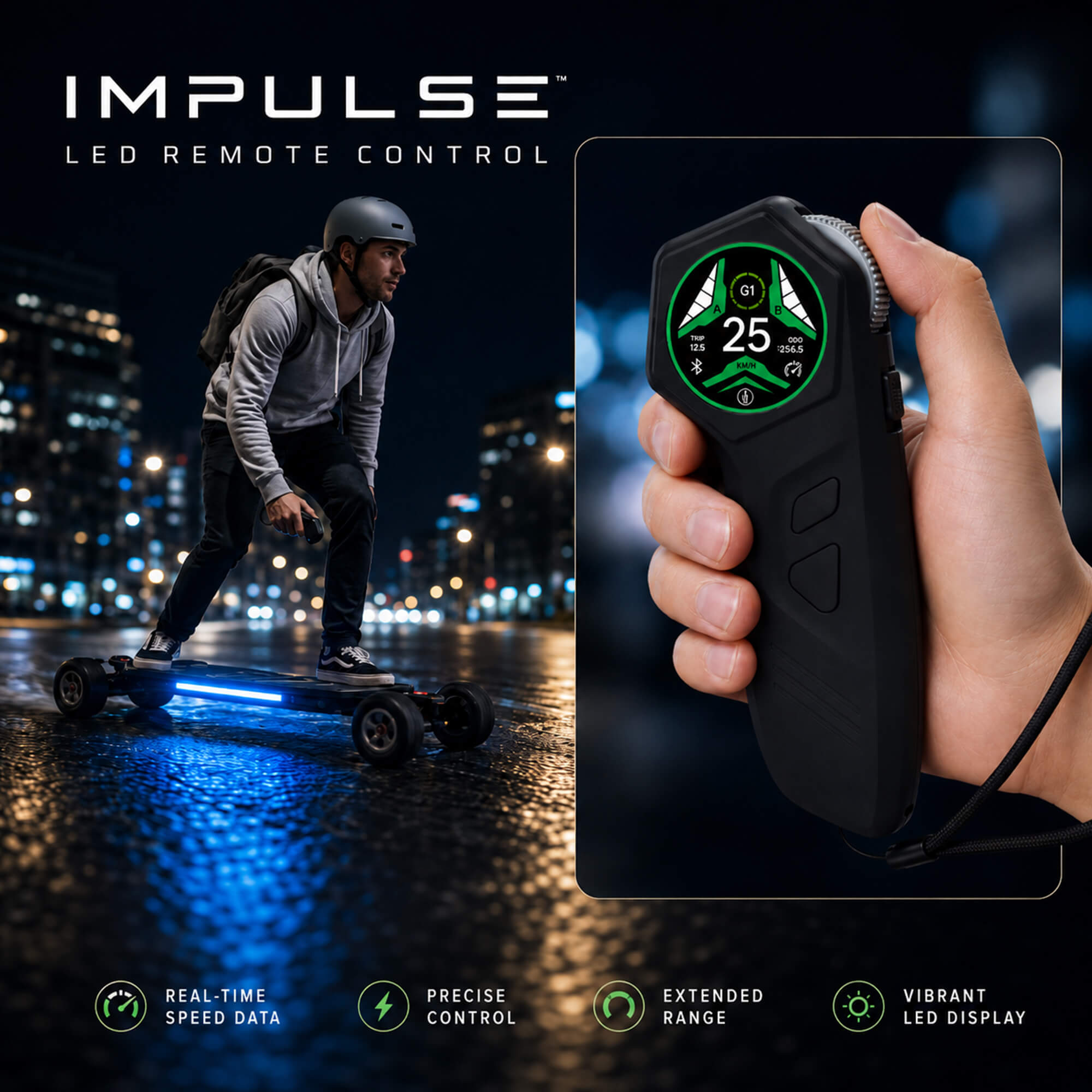 electric skteboard IMPULSE LED remote