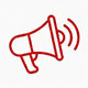 Red megaphone icon with sound wave on a white background