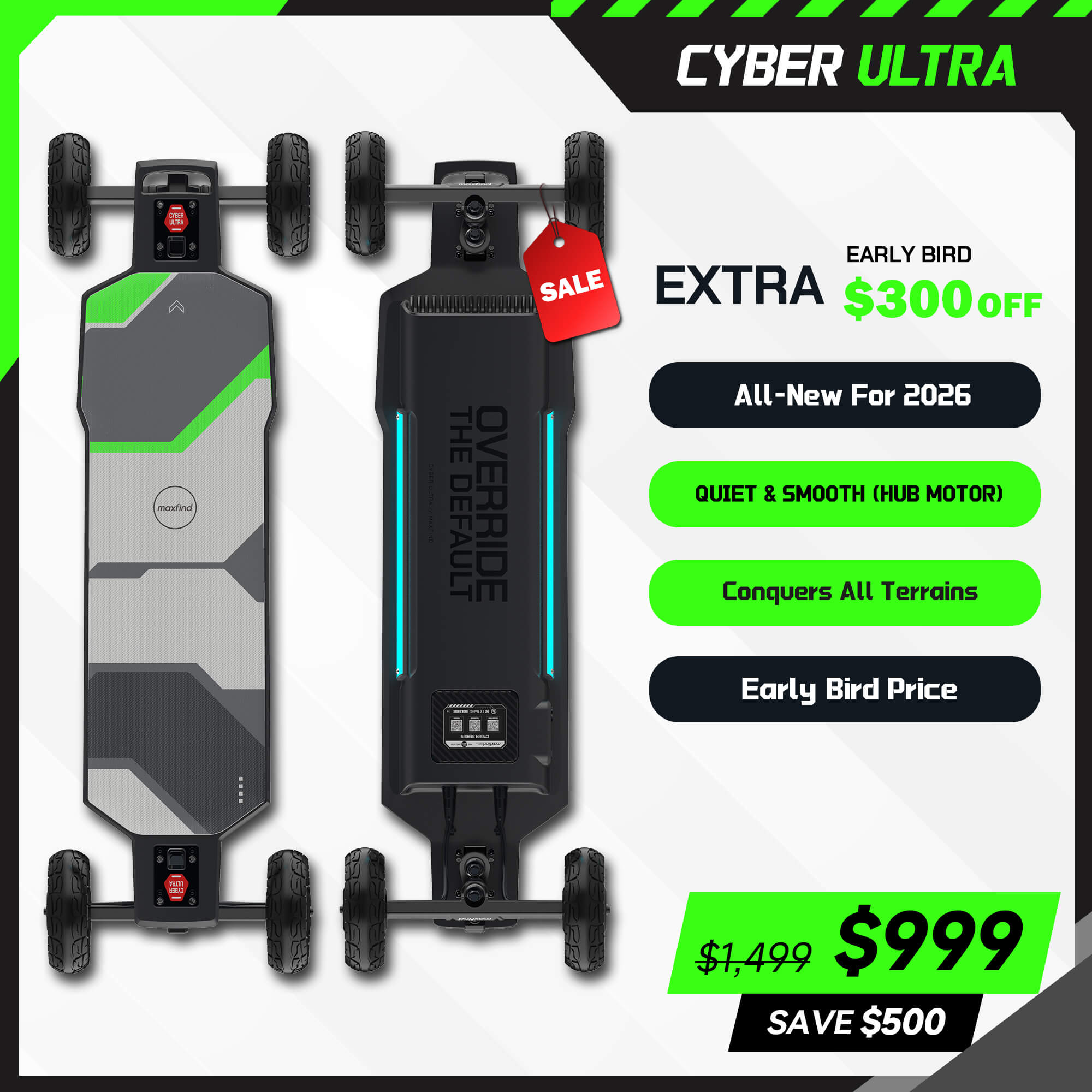 2026 CYBER ULTRA Off Road Electric Skateboard | All Terrain – Maxfind 2026 CYBER ULTRA Off Road Electric Skateboard | All Terrain – Maxfind