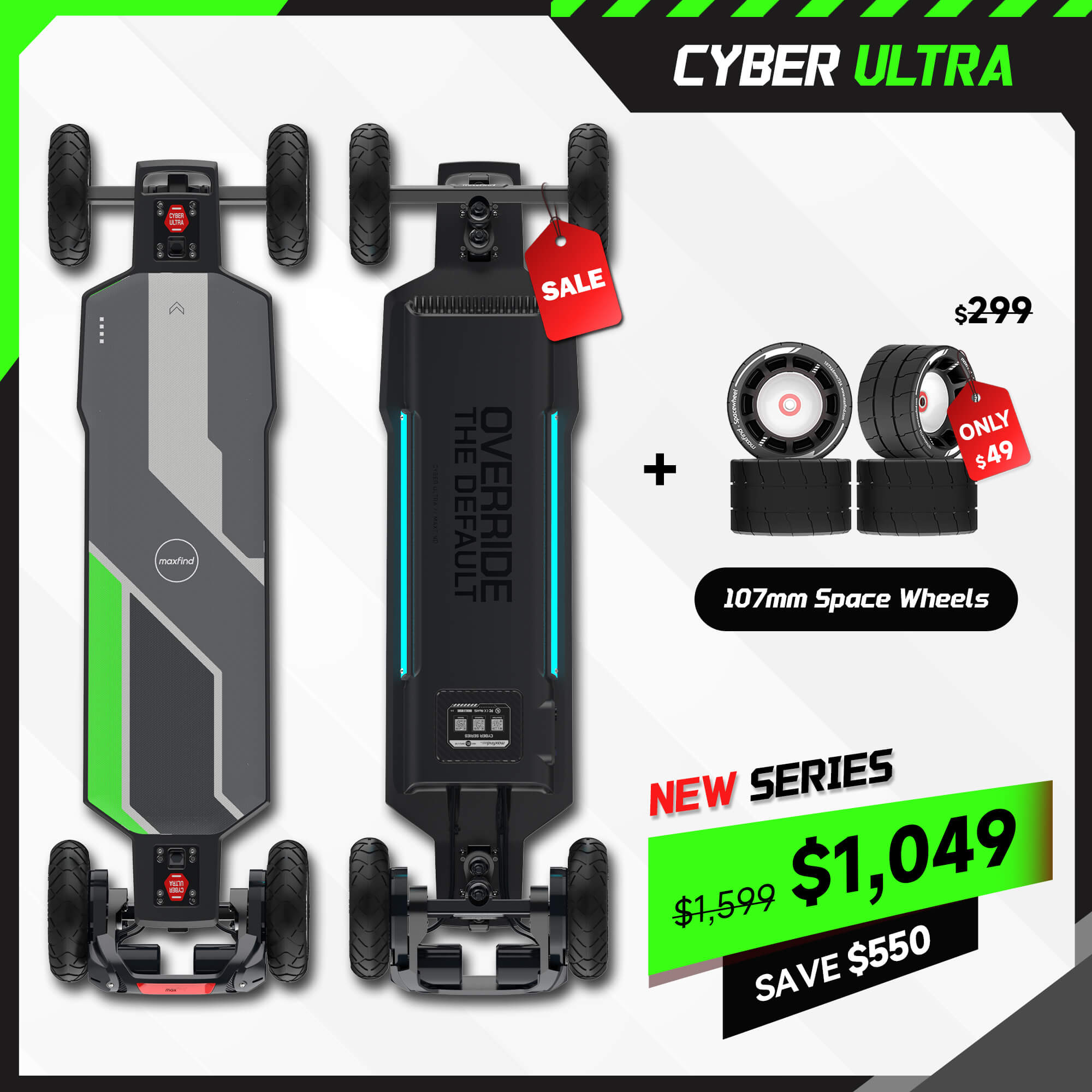 maxfind 電動スケートボード 2026 CYBER ULTRA Off Road Electric Skateboard | All Terrain – Maxfind
