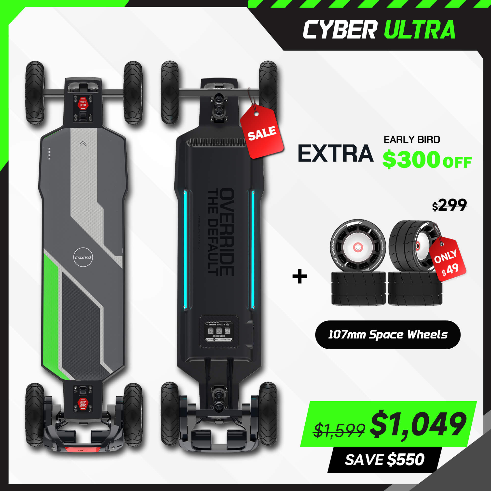 2026 CYBER ULTRA Off Road Electric Skateboard | All Terrain – Maxfind