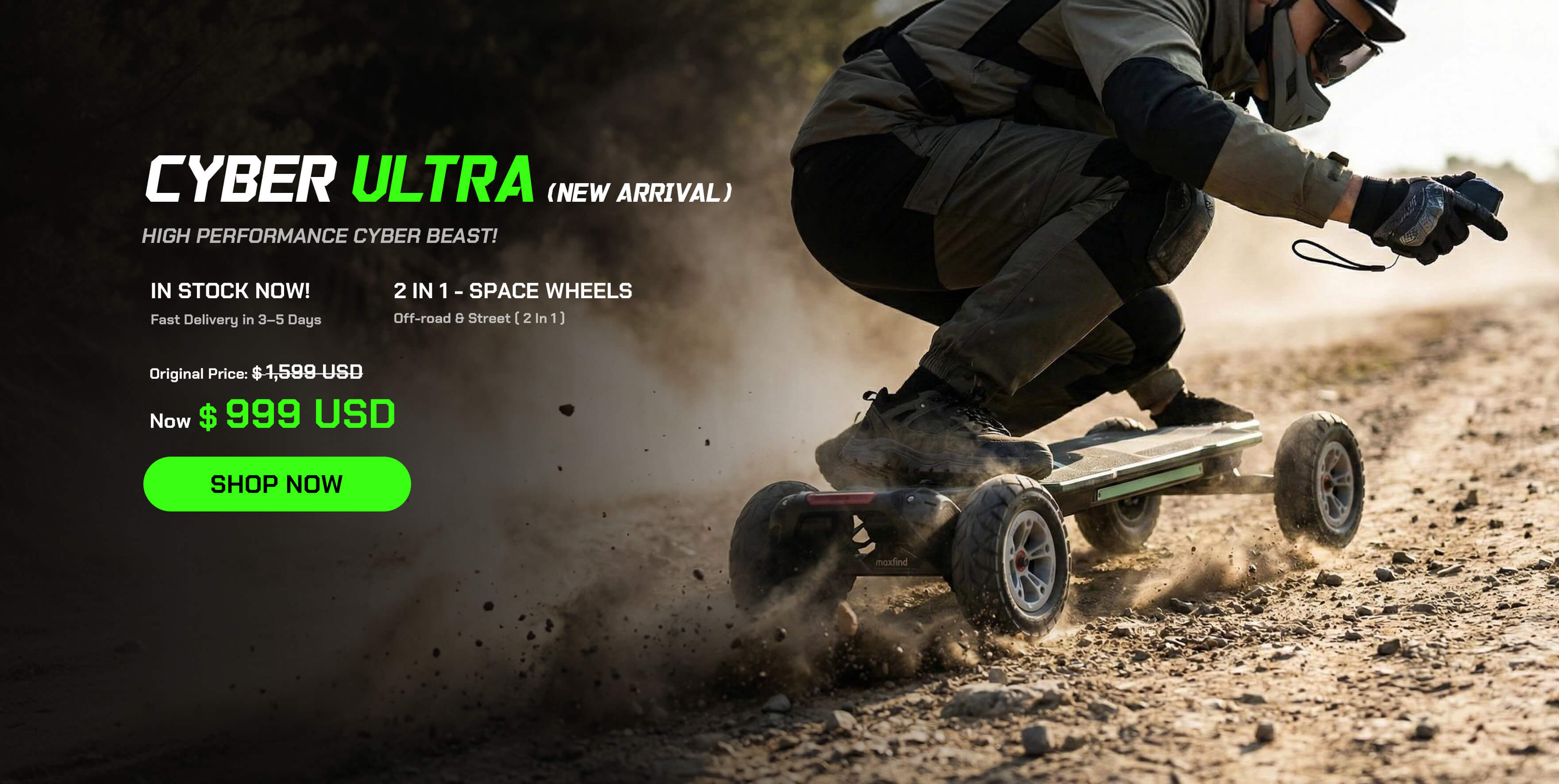 maxfind cyber ultra off road electric skateboard