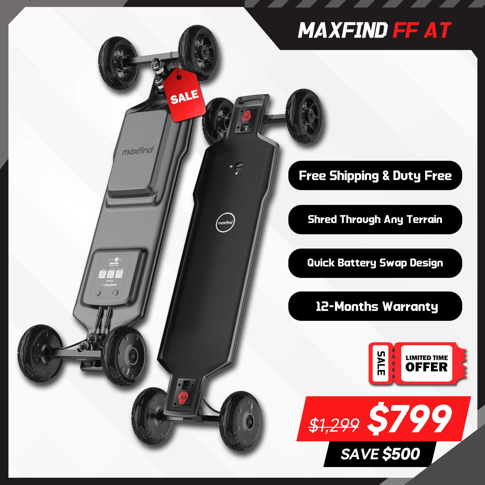 Ride All Terrain Off Road Electric Skateboard - MAXFIND FF AT